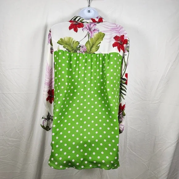 Fig &‎ Flower Tropical Floral Print Polka Dot Button Up Shirt Tunic Blouse 2X - Picture 7 of 9